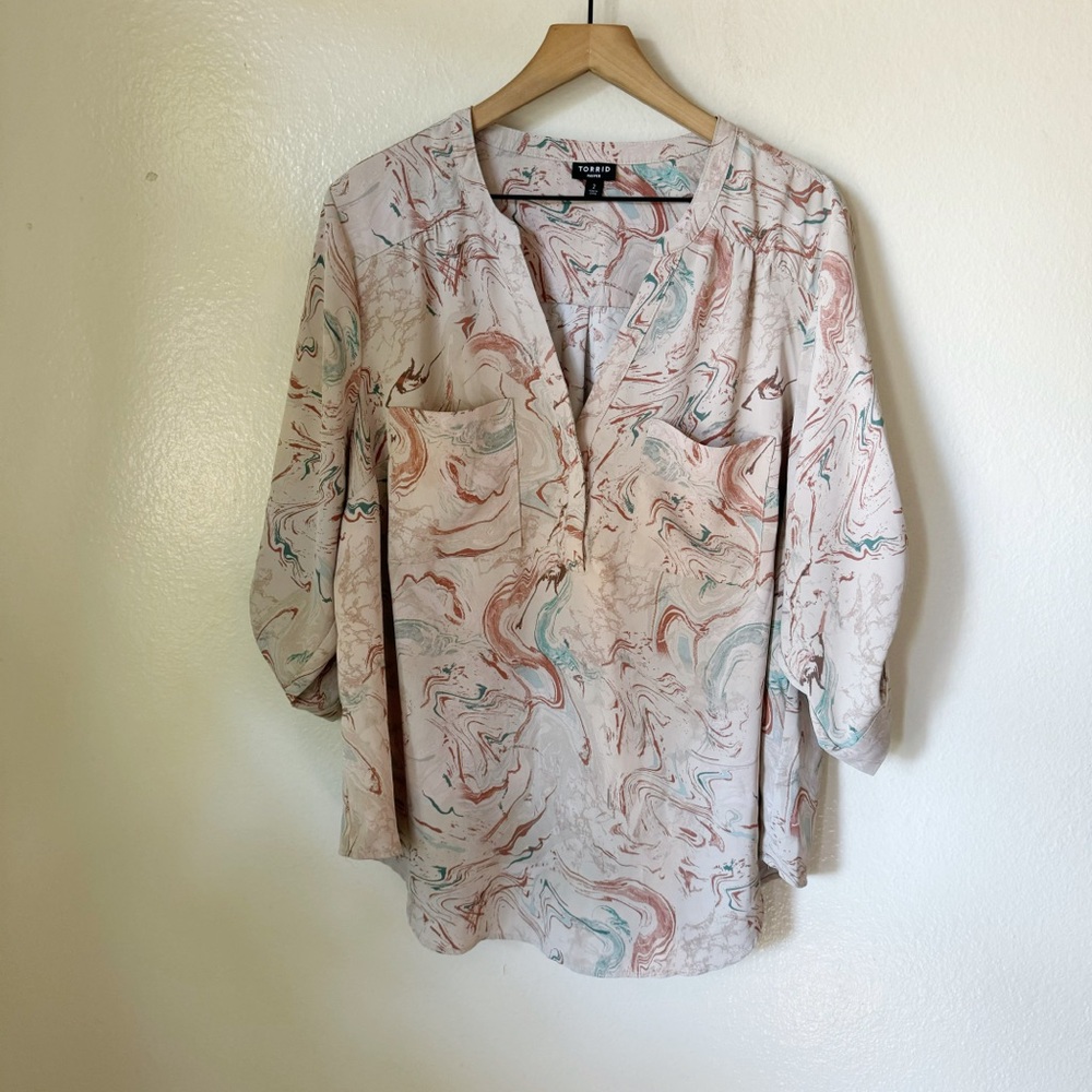 Torrid | Harper Studio Crepe de Chine Pullover 3/4 Sleeve Blouse